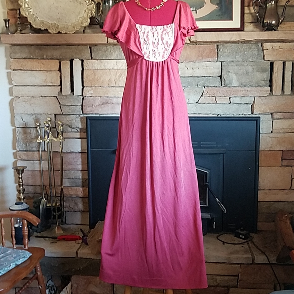Vintage 80's formal Raspberry Burgundy Polyester gown dress